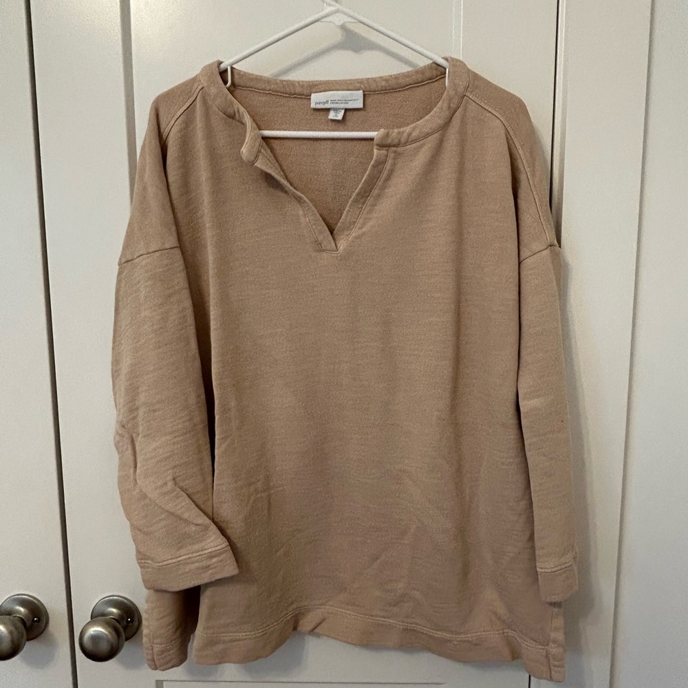 JJILL Women's PEACH/Tan V-Neck Sweatshirt XL Petite Comfy Fit!